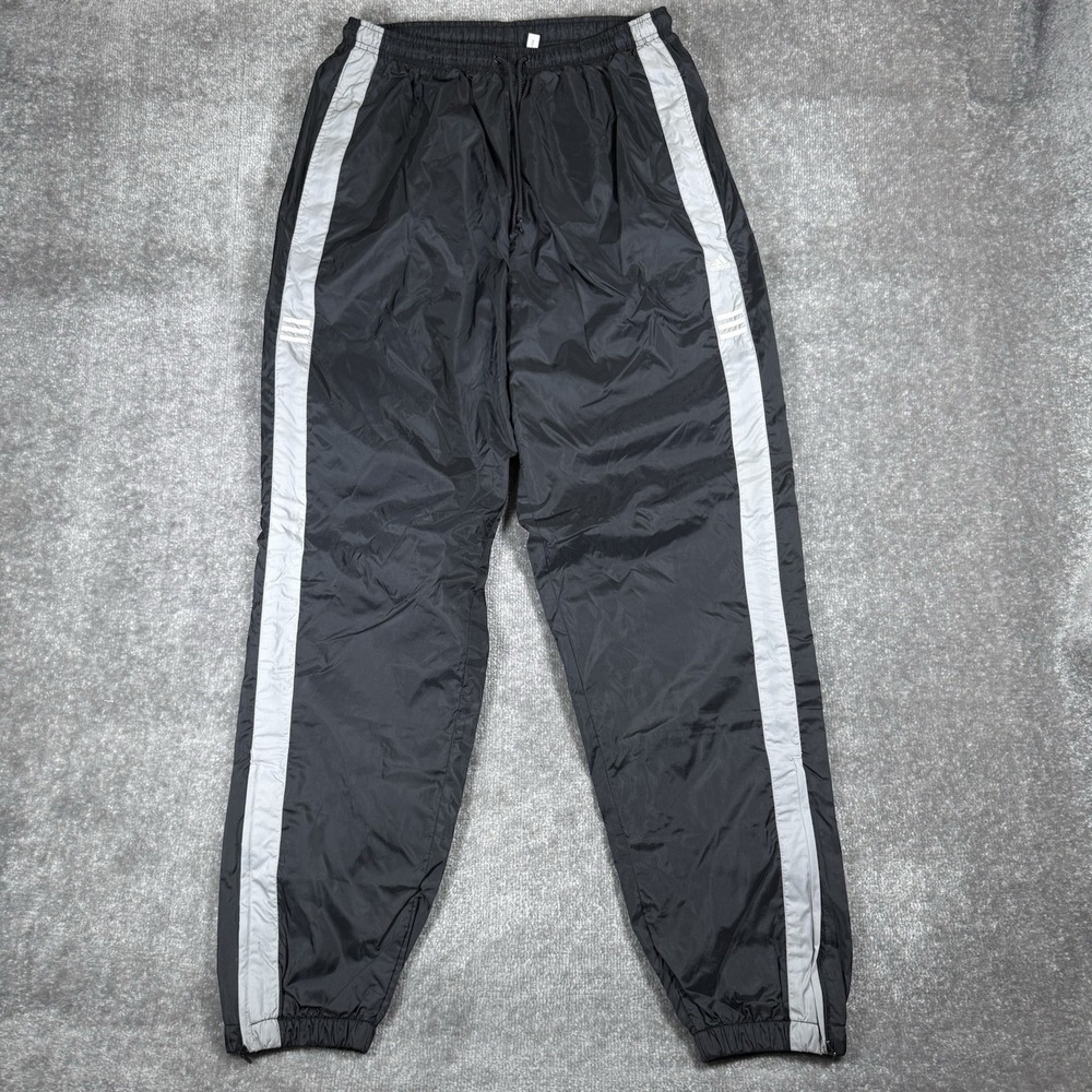 VTG Y2K Adidas Windbreaker Pants Men's XL Black Ankle Zip Baggy Mesh Lined